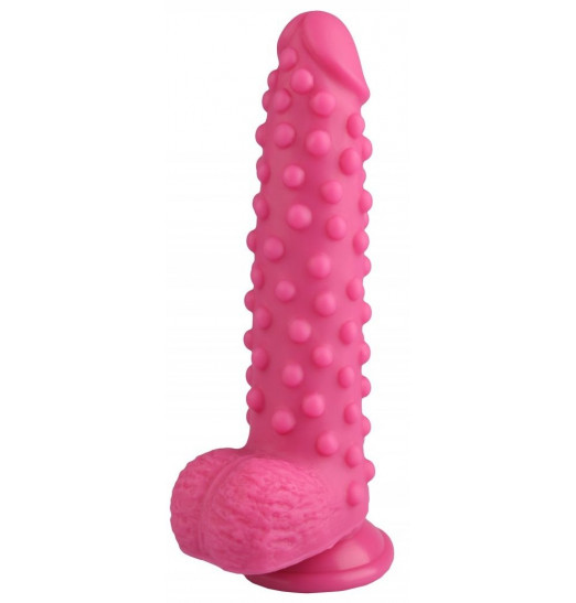 Розовый реалистичный фаллоимитатор с пупырышками на присоске - 23,5 см. Розовый реалистичный фаллоимитатор с пупырышками на присоске - 23,5 см.