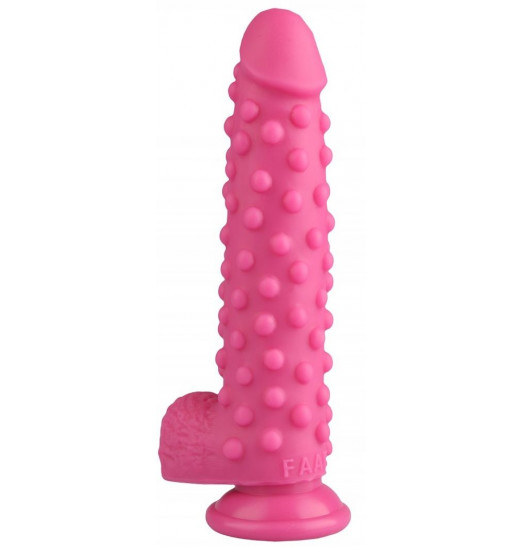 Розовый реалистичный фаллоимитатор с пупырышками на присоске - 23,5 см. Розовый реалистичный фаллоимитатор с пупырышками на присоске - 23,5 см.