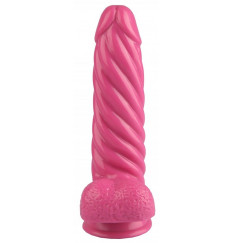 Розовый реалистичный винтообразный фаллоимитатор на присоске - 21 см.