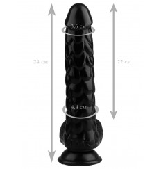 Черный реалистичный фаллоимитатор с чешуйками на присоске - 24 см.