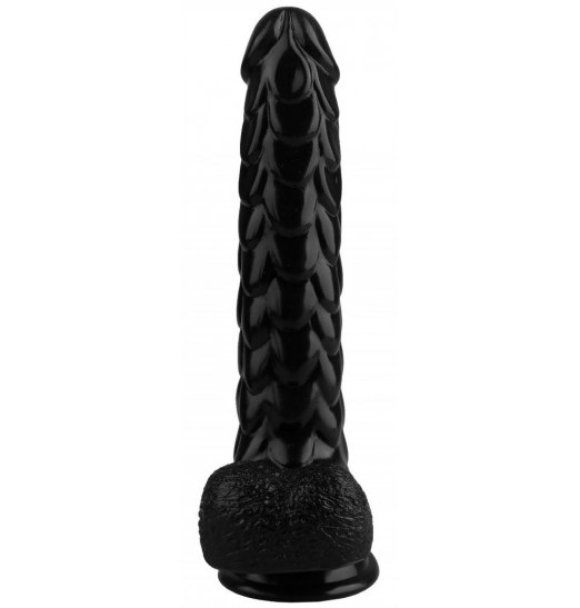 Черный реалистичный фаллоимитатор с чешуйками на присоске - 24 см.