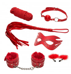 Эротический набор БДСМ из 6 предметов в красном цвете