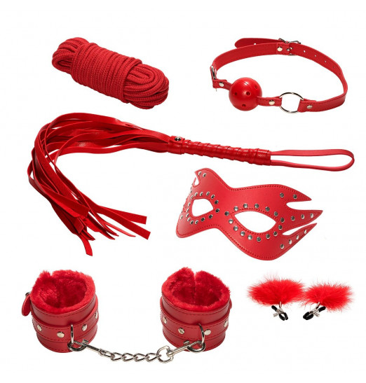 Эротический набор БДСМ из 6 предметов в красном цвете
