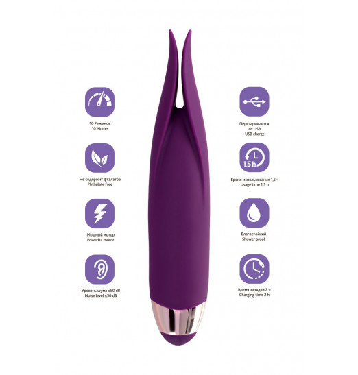 Фиолетовый клиторальный вибростимулятор FLO - 18,5 см.