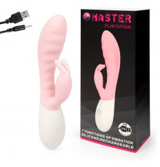 Нежно-розовый вибромассажёр Flirtation с клиторальным отростком - 20 см.