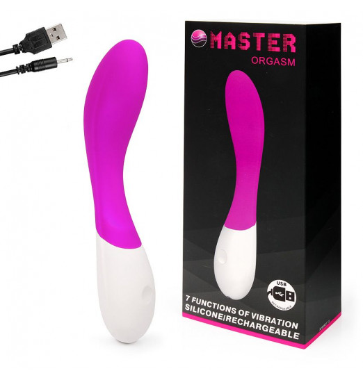 Лиловый вибромассажёр Orgasm с изогнутым стволом - 20 см.