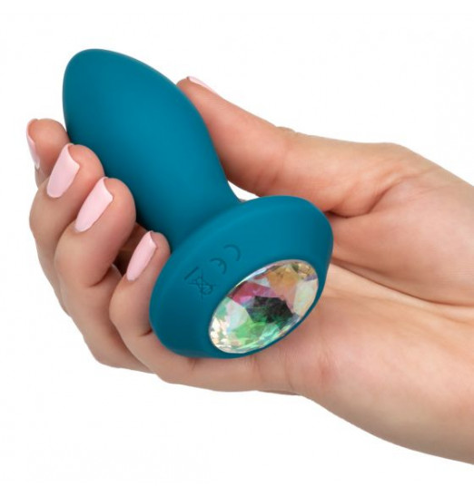 Бирюзовая анальная вибропробка с кристаллом Vibrating Petite Crystal Probe - 9,5 см.