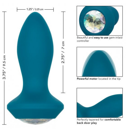 Бирюзовая анальная вибропробка с кристаллом Vibrating Petite Crystal Probe - 9,5 см.