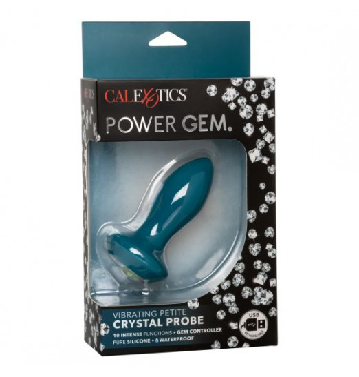 Бирюзовая анальная вибропробка с кристаллом Vibrating Petite Crystal Probe - 9,5 см.