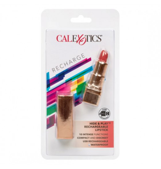 Золотистый вибратор-помада с красным мягким кончиком Hide   Play Rechargeable Lipstick