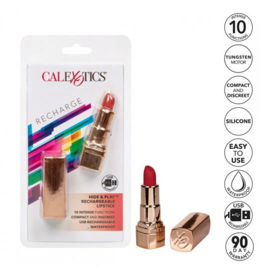 Золотистый вибратор-помада с красным мягким кончиком Hide   Play Rechargeable Lipstick