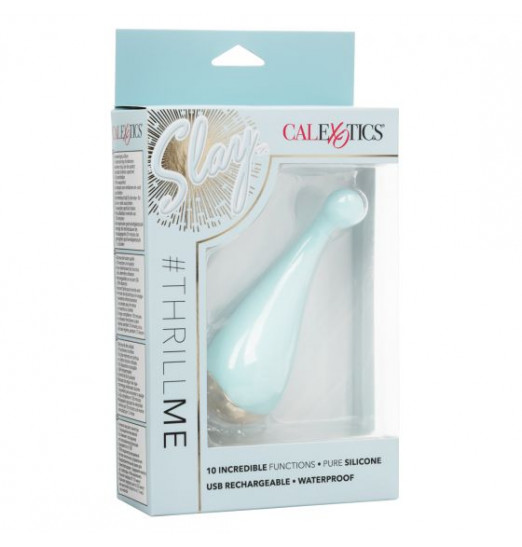 Голубой мини-вибромассажер #ThrillMe - 12 см.