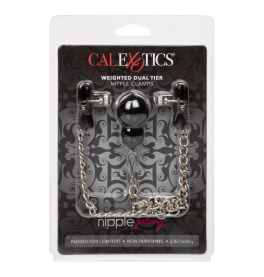 Зажимы для сосков с серебристой цепочкой и утяжелителем Weighted Dual Tier Nipple Clamps Зажимы для сосков с серебристой цепочкой и утяжелителем Weighted Dual Tier Nipple Clamps
