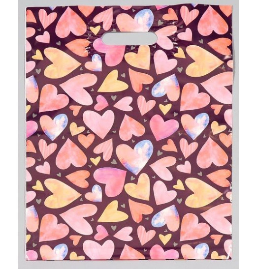 Подарочный пакет с сердечками - 31 х 40 см.