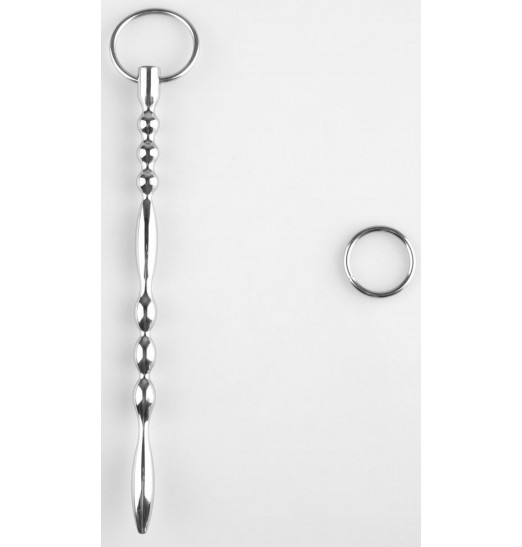 Серебристый фигурный уретральный стимулятор с колечком - 19,5 см.