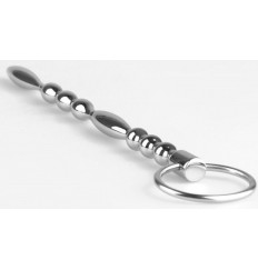Серебристый фигурный уретральный стимулятор с колечком - 19,5 см.