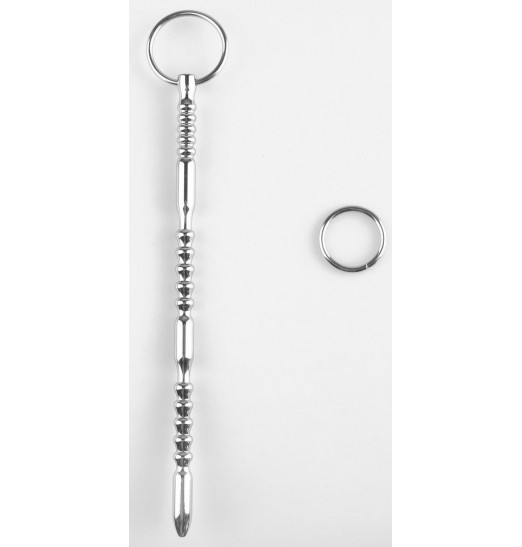 Серебристый фигурный уретральный стимулятор с кольцом - 20,5 см. Серебристый фигурный уретральный стимулятор с кольцом - 20,5 см.
