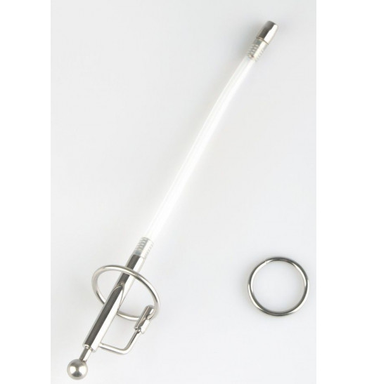 Серебристый фигурный уретральный стимулятор со съемным колечком