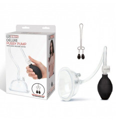 Прозрачная вакуумная помпа Deluxe Pussy Pump с зажимом для клитора