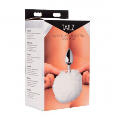 Металлическая анальная пробка с белым заячьим хвостиком White Fluffy Bunny Tail Anal Plug