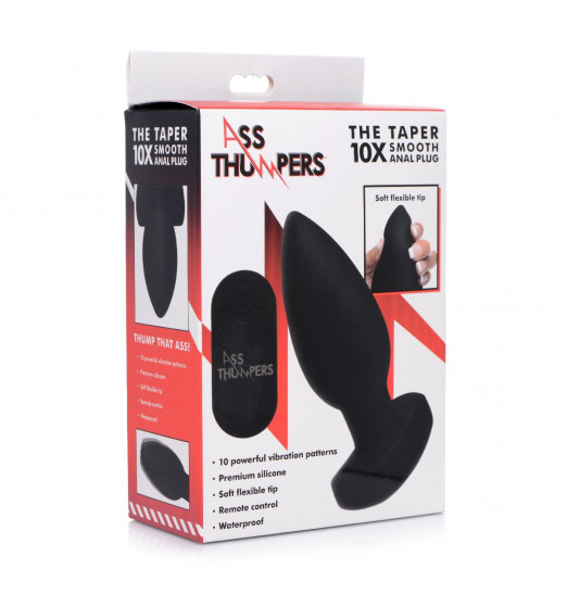 Черная анальная вибропробка с пультом ДУ The Taper 10X - 13 см.