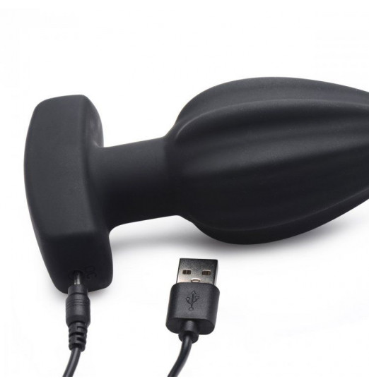 Черная анальная вибропробка с пультом ДУ The Assterisk 10X Ribbed - 13,5 см.