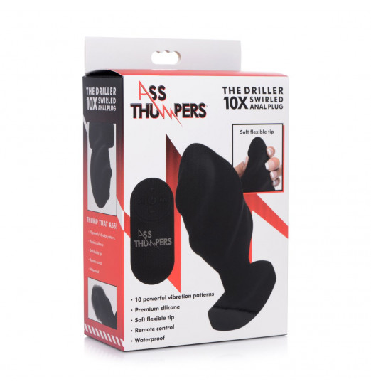 Черная анальная вибропробка с пультом ДУ The Driller 10X Swirled - 13 см. Черная анальная вибропробка с пультом ДУ The Driller 10X Swirled - 13 см.