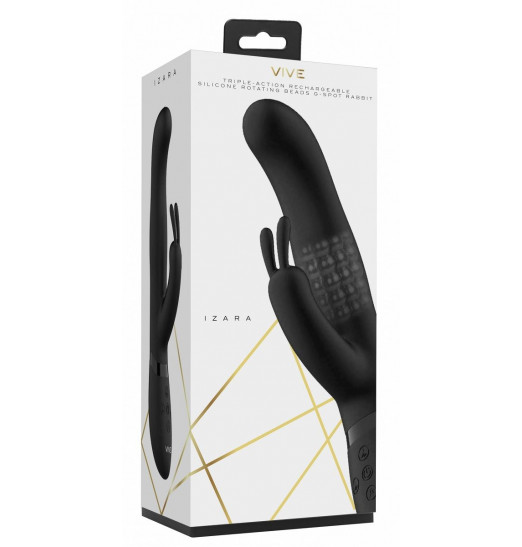 Черный вибромассажер-кролик Izara - 22 см.