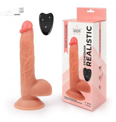 Телесный реалистичный вибратор-ротатор с пультом ДУ