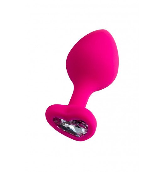 Розовая анальная втулка Diamond Heart с прозрачным кристаллом - 8 см.
