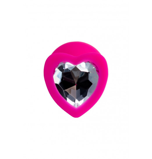Розовая анальная втулка Diamond Heart с прозрачным кристаллом - 8 см.