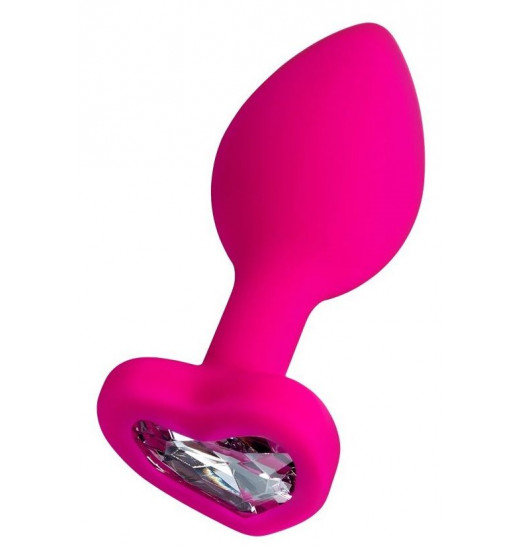 Розовая анальная втулка Diamond Heart с прозрачным кристаллом - 8 см.