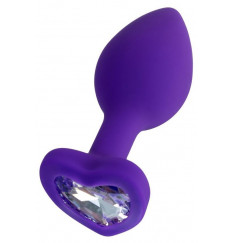 Фиолетовая анальная втулка Diamond Heart с прозрачным кристаллом - 8 см.