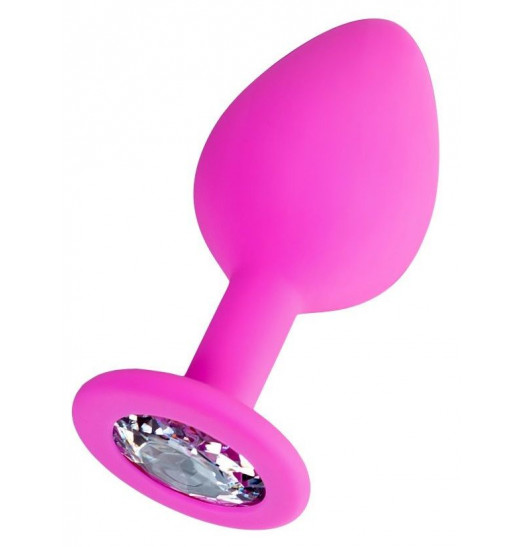 Розовая анальная втулка Brilliant с прозрачным кристаллом - 8 см.