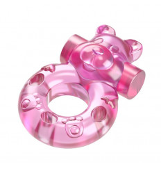 Розовое эрекционное виброкольцо на пенис Pink Bear