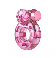 Розовое эрекционное кольцо с вибрацией Pink Bear