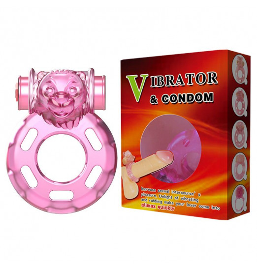 Розовое эрекционное кольцо с вибрацией Pink Bear Розовое эрекционное кольцо с вибрацией Pink Bear