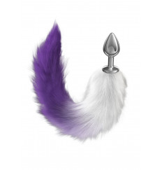 Серебристая анальная пробка с фиолетовым хвостом Starlit