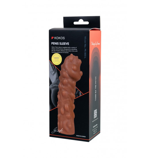 Телесная, покрытая пузырьками насадка на член - 16,5 см.