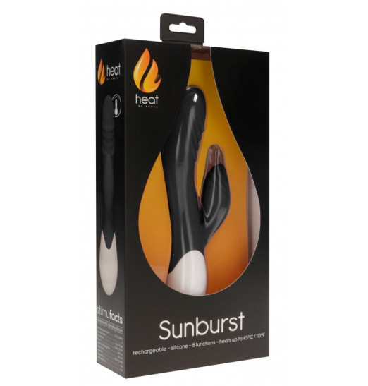 Черный вибратор-кролик Sunburst с функцией нагрева - 20 см. Черный вибратор-кролик Sunburst с функцией нагрева - 20 см.
