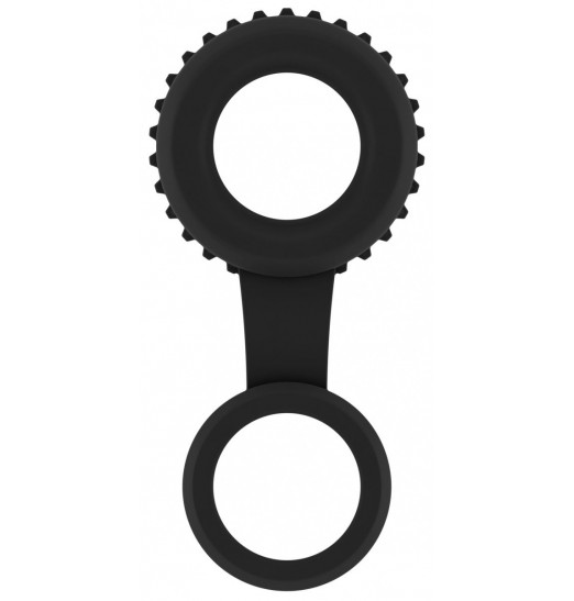 Черное кольцо для пениса и мошонки N 47 Cockring with Ball Strap
