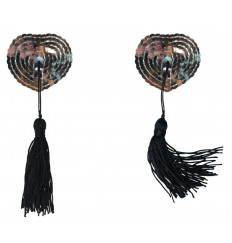 Серебристые пэстисы-сердечки Gipsy с черными кисточками