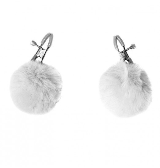 Зажимы на соски Angelic с белыми меховыми шариками