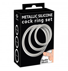 Набор из 3 эрекционных колец под металл Metallic Silicone Cock Ring Set