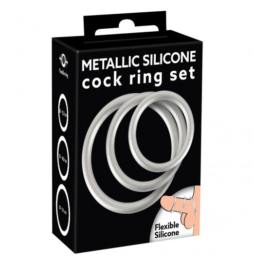 Набор из 3 эрекционных колец под металл Metallic Silicone Cock Ring Set