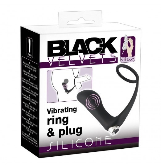 Черное эрекционное кольцо с анальной вибропробкой Vibrating Ring   Plug