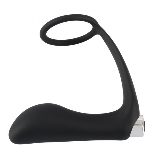Черное эрекционное кольцо с анальной вибропробкой Vibrating Ring   Plug