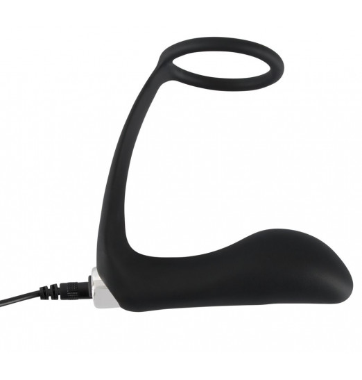 Черное эрекционное кольцо с анальной вибропробкой Vibrating Ring   Plug