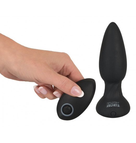 Черная анальная пробка с шейкером и вибрацией - 14 см.