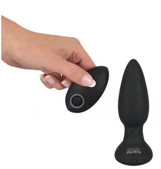 Черная анальная пробка с вибрацией и вращением шариков - 13,8 см.